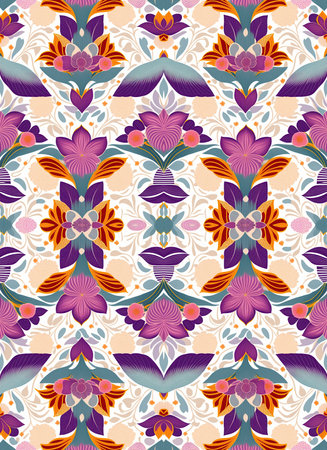 Pattern of abstract floral orchids shapes in white background for tapestries, prints. Wallpaper of pink flowers design for decorative rapport. Generative AI.の素材
