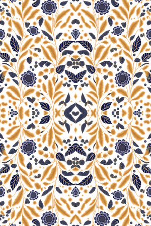 background pattern chamomile seamless with flowers and leaves pink and blues. Wallpaper of spikes and flowers seamless pattern in white background. Generative aiの素材