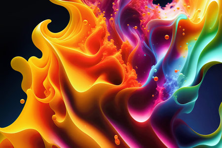 Liquid ink stain colorful on dark background. splash rainbow colors stain on a vibrant background. Generative aiの素材