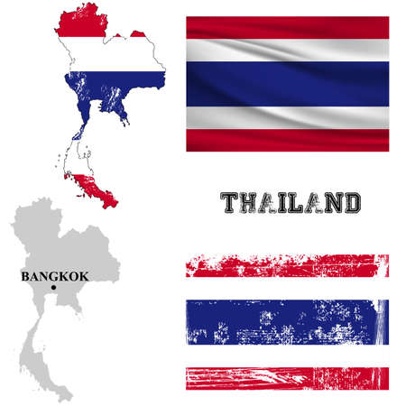 Map and flag of Thailand in the ancient and modern style.のイラスト素材