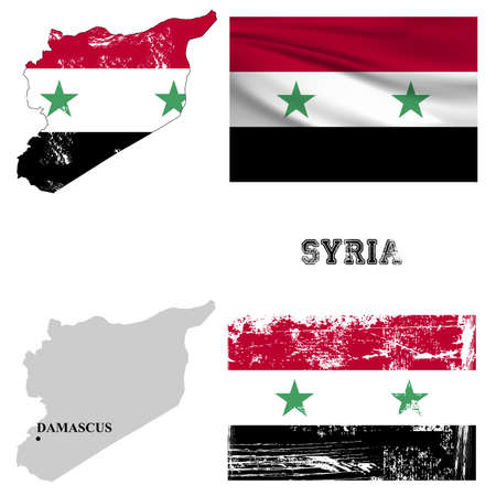 Map and flag of Syria in ancient and modern style.のイラスト素材