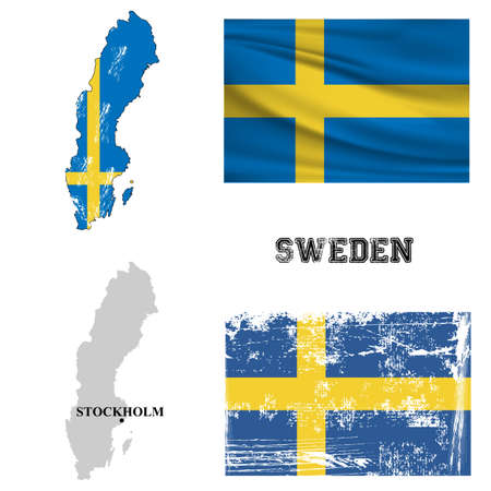 Map and flag of Sweden in the ancient and modern style.のイラスト素材