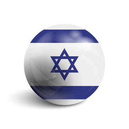 Realistic ball with the Israel national flag. Sphere with a reflection of the incident light with shadow.のイラスト素材