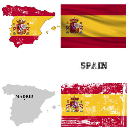 Map and flag of Spain in the ancient and modern style.のイラスト素材