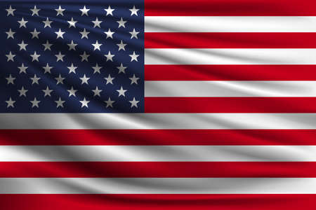 The national flag of USA. The symbol of the state on wavy silk fabric. Realistic vector...