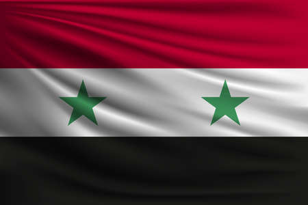 The national flag of Syria. The symbol of the state on wavy silk fabric. Realistic vector illustration.のイラスト素材