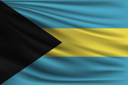 The national flag of Bahamas islands. The symbol of the state on wavy silk fabric. Realistic vector illustration.のイラスト素材