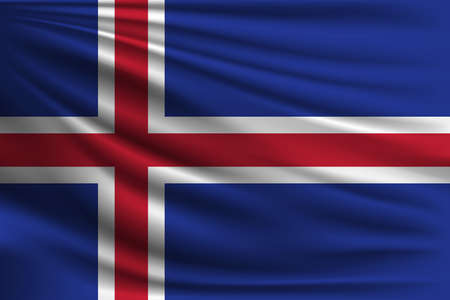 The national flag of Iceland. The symbol of the state on wavy silk fabric. Realistic vector illustration.のイラスト素材