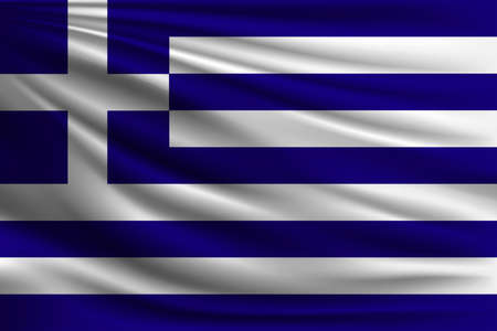 The national flag of Greece. The symbol of the state on wavy silk fabric. Realistic vector illustration.のイラスト素材