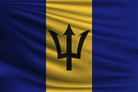 The national flag of Barbados. The symbol of the state on wavy silk fabric. Realistic vector illustration.のイラスト素材