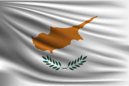 The national flag of Cyprus. The symbol of the state on wavy silk fabric. Realistic vector illustration.のイラスト素材
