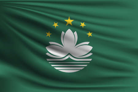 The national flag of Macau. The symbol of the state on wavy silk fabric. Realistic vector illustration.のイラスト素材