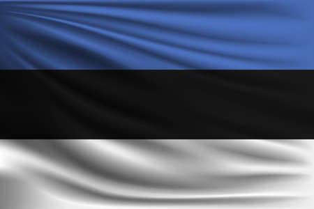 The national flag of Estonia. The symbol of the state on wavy silk fabric. Realistic vector illustration.のイラスト素材