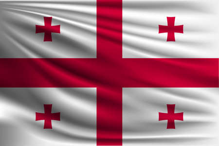 The national flag of Georgia. The symbol of the state on wavy silk fabric. Realistic vector illustration.のイラスト素材