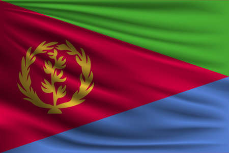 The national flag of Eritrea. The symbol of the state on wavy silk fabric. Realistic vector illustration.のイラスト素材