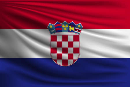 The national flag of Croatia. The symbol of the state on wavy silk fabric. Realistic vector illustration.のイラスト素材
