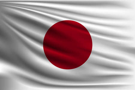 The national flag of Japan. The symbol of the state on wavy silk fabric. Realistic vector illustration.のイラスト素材