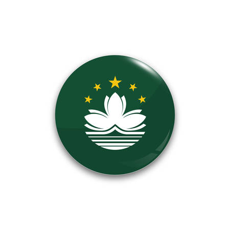Round button national flag of Macau with the reflection of light and shadow realistic. Icon country.のイラスト素材