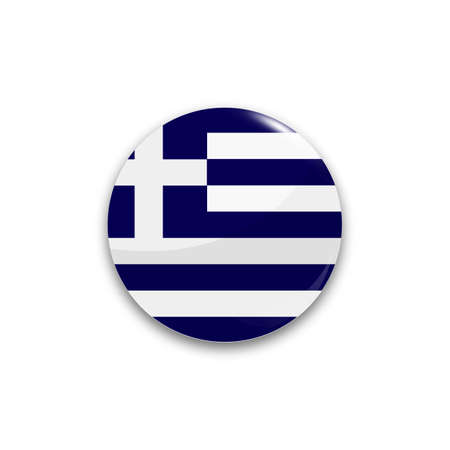 Round button national flag of Greece with the reflection of light and shadow realistic. Icon country.のイラスト素材