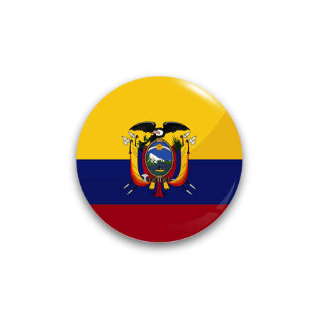 Round button national flag of Ecuador with the reflection of light and shadow realistic. Icon country.のイラスト素材