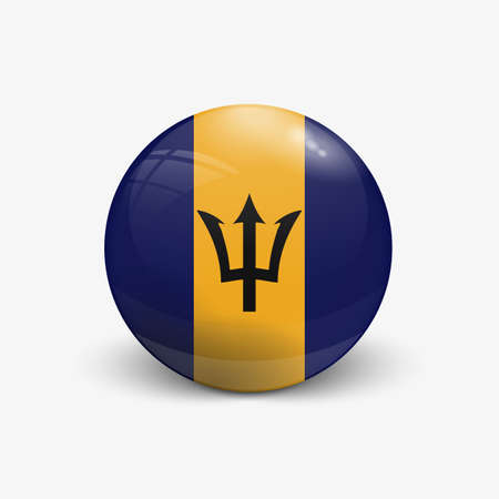 Realistic ball with flag of Barbados. Sphere with a reflection of the incident light with shadow.のイラスト素材