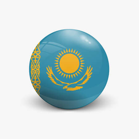 Realistic ball with flag of Kazakhstan. Sphere with a reflection of the incident light with shadow.のイラスト素材