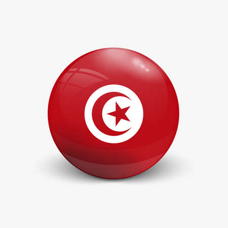 Realistic ball with flag of Tunisia. Sphere with a reflection of the incident light with shadow.のイラスト素材