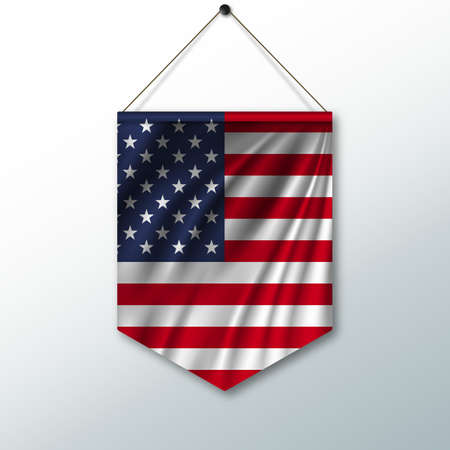 The national flag of Taiwan. The symbol of the state in the pennant hanging on the rope. Realistic vector illustration.のイラスト素材