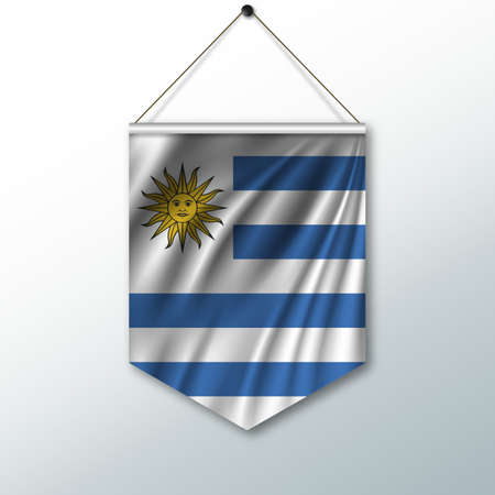The national flag of Uruguay. The symbol of the state in the pennant hanging on the rope. Realistic vector illustration.のイラスト素材