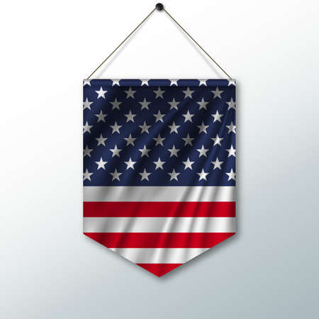 The national flag of USA. The symbol of the state in the pennant hanging on the rope. Realistic vector illustration.のイラスト素材