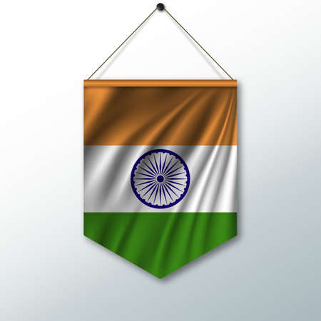 The national flag of India. The symbol of the state in the pennant hanging on the rope. Realistic vector illustration.のイラスト素材