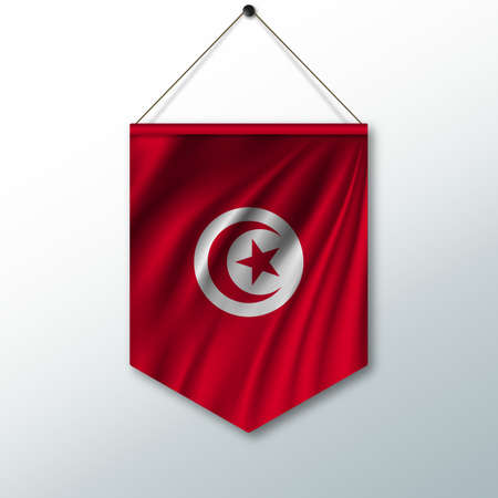 The national flag of Tunisia. The symbol of the state in the pennant hanging on the rope. Realistic vector illustration.のイラスト素材