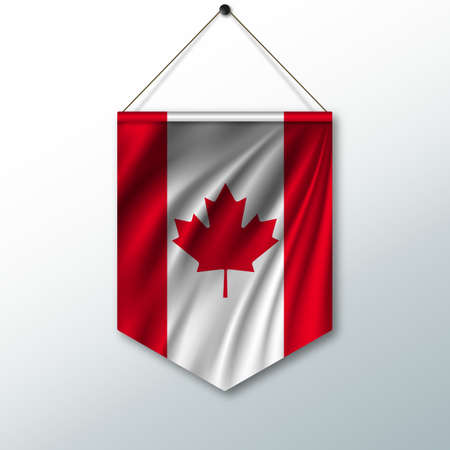 The national flag of Canada. The symbol of the state in the pennant hanging on the rope. Realistic vector illustration.のイラスト素材