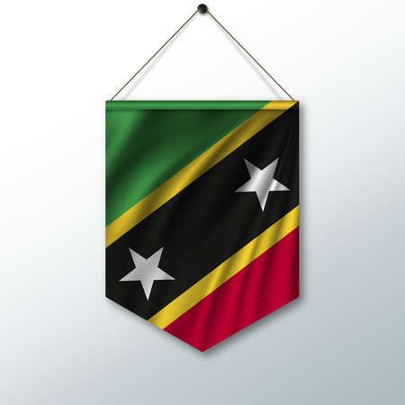 The national flag of Saint kitts and Nevis. The symbol of the state in the pennant hanging on the rope. Realistic vector illustration.のイラスト素材