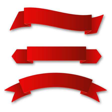 Set of shiny red ribbons. Vector realistic elements for your design greeting or gift card and invitation for holidays. Isolated from the background.のイラスト素材