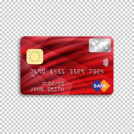Realistic detailed credit card. Front side. Vector illustration of a bank card on a transparent background.のイラスト素材