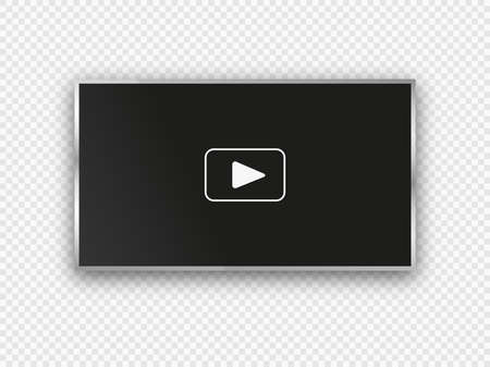 Modern flat LCD TV. Video player on a transparent background with a play button. Realistic vector illustration.のイラスト素材