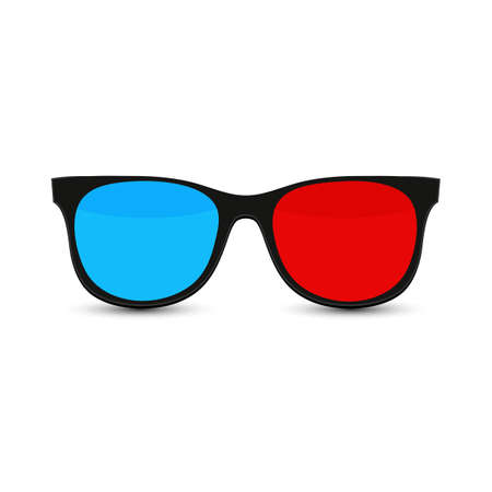 Sunglasses with red and blue glass in a black frame.のイラスト素材