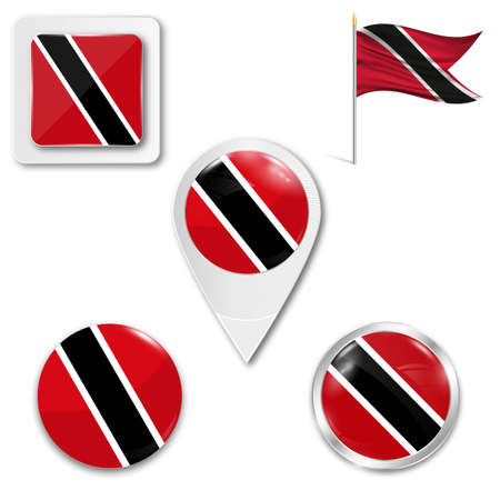 Set of icons of the national flag of Trinidad and Tobago in different designs on a white background. Realistic vector illustration. Button, pointer and checkbox.のイラスト素材