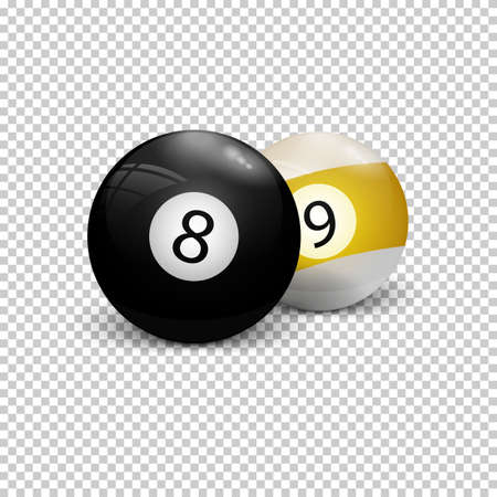 Billiard balls eight and nine on a transparent background. Realistic vector illustration.のイラスト素材
