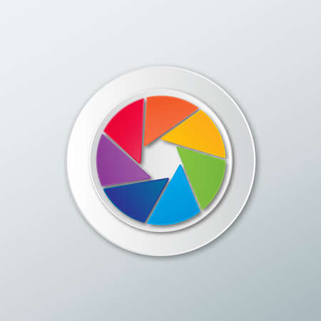 Icon rainbow color camera shutter in a flat style with realistic shadows on white background.のイラスト素材