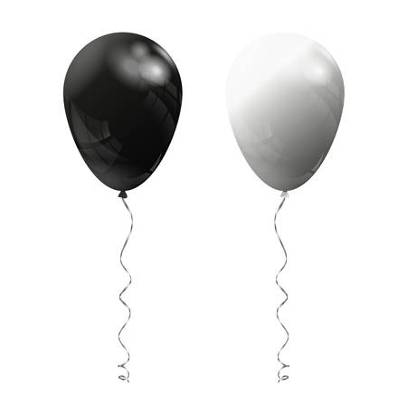 Black and white balloon on white background with ribbons. Realistic vector illustration.のイラスト素材