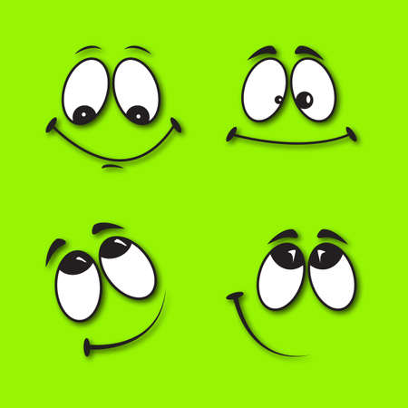 Set of funny facial on green with a realistic shadow.のイラスト素材