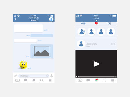 The dialogue interface social network and the news feed of the mobile application.のイラスト素材