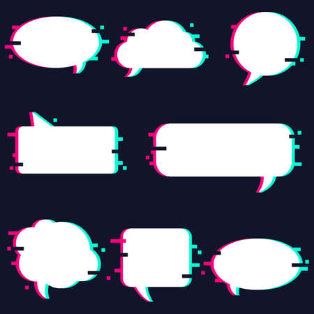Set of white speech bubbles with glitch effect.のイラスト素材
