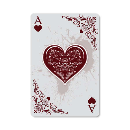 Ace of hearts, vintage and retro style with grunge effect. Exclusive design for the deck of cards Vector illustration.のイラスト素材