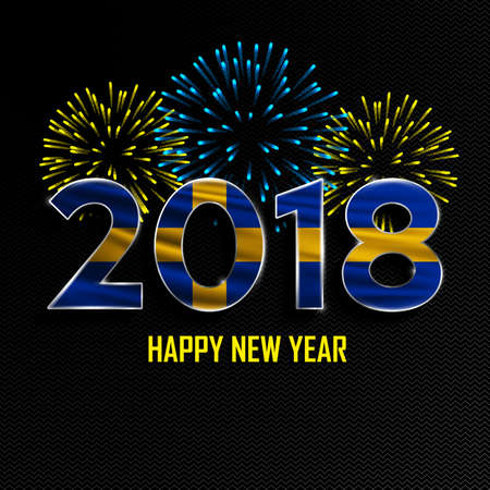 Happy New Year and Merry Christmas. 2018 New Year background with national flag of Sweden and fireworks. Vector illustration.のイラスト素材