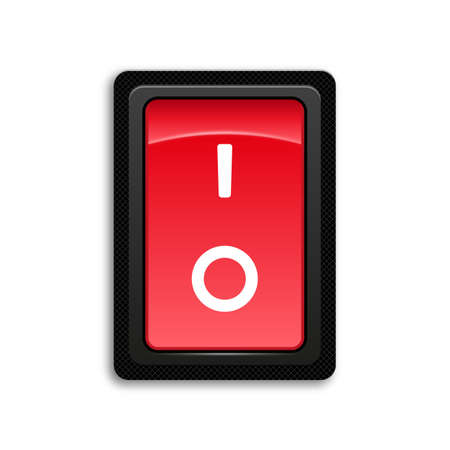 Red icon On and Off toggle switch button. Realistic vector illustration.
