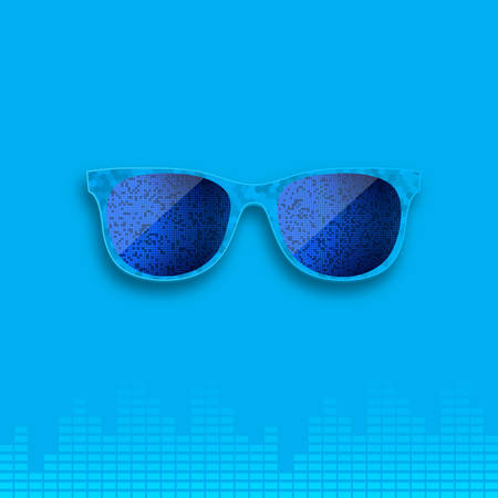 Blue realistic vector glasses on background of musical equalizer.のイラスト素材
