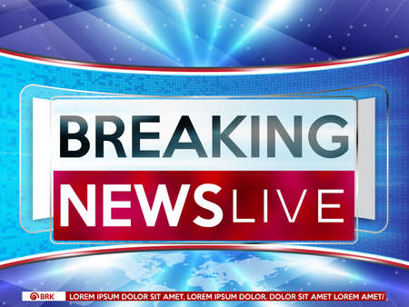 Screen saver on breaking news background. Breaking news live on blue background and world map vector illustration.のイラスト素材